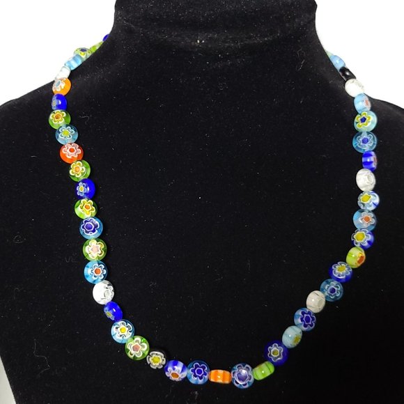 Handmade Millefiori Glass Bead Necklace Flower Daisy Pattern Craft Supplies GUC - Picture 1 of 1